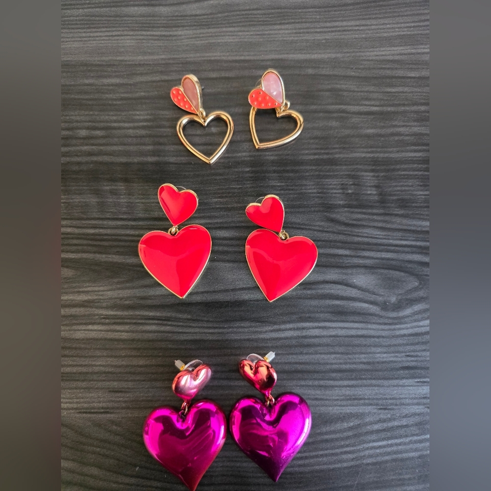 Heart Earrings set of 3 pairs